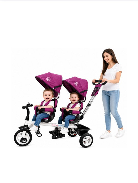 Lovely Baby 2-Seater Twin Tricycle for Kids with Canopy Shade