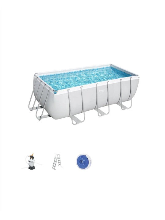 Bestway Power Steel Rectangular 4.12 Meter Swimming Pool Set 412 x 201 x 122 cm with Steel Frame, Filter Pump & Ladder – Large Family Above Ground Pool
