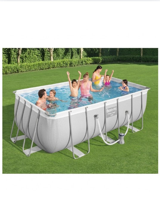 Bestway Power Steel Rectangular 4.12 Meter Swimming Pool Set 412 x 201 x 122 cm with Steel Frame, Filter Pump & Ladder – Large Family Above Ground Pool Secondary image