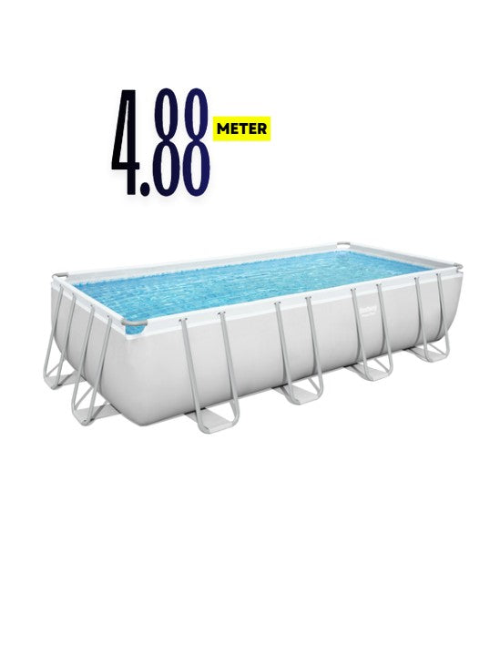 Bestway Power Steel Rectangular 4.8 Meter Swimming Pool Set 488 x 244 x 122 cm with Steel Frame, Sand Filter Pump, Ladder & Cover – Extra Large Family Above Ground Pool Main image