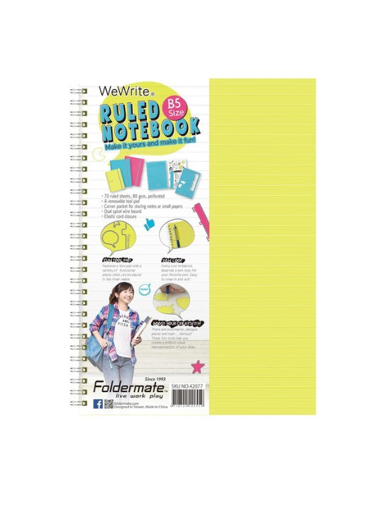 Foldermate B5 One Subject Notebook Ruled - Asst Colors