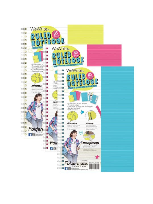 Foldermate B5 One Subject Notebook Ruled - Asst Colors