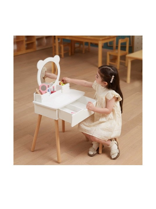VIGA Wooden Dressing Table 44711 for Kids – Vanity Table with Mirror, Stool & Storage Drawer, Pretend Play Beauty Set for Girls Age 3+ صورة ثانوية