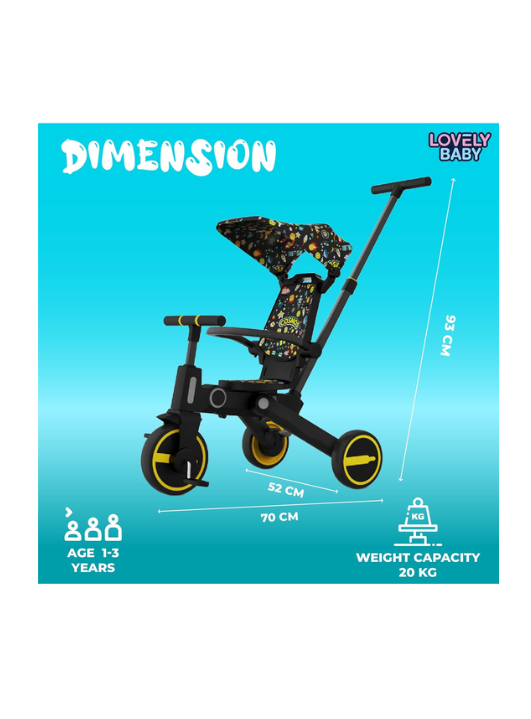 Tricycle LB-111 Yellow for Kids – Sturdy Baby Ride-On Trike with Parent Push Handle, Safety Guard, Comfortable Seat & Storage Basket for Toddlers صورة ثانوية