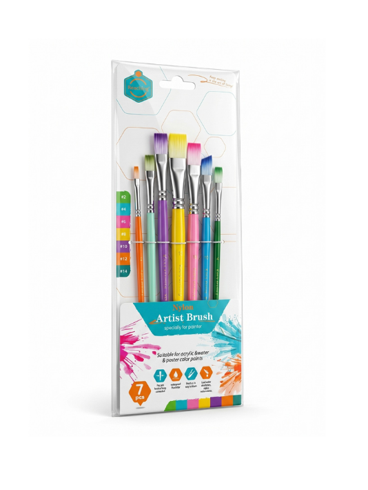 Nylon Artist Brush Rainbow Flat 7pcs