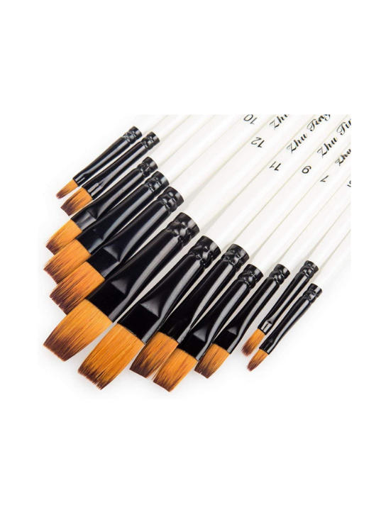 Nylon Artist Brush Set White A6075F Flat 12pcs