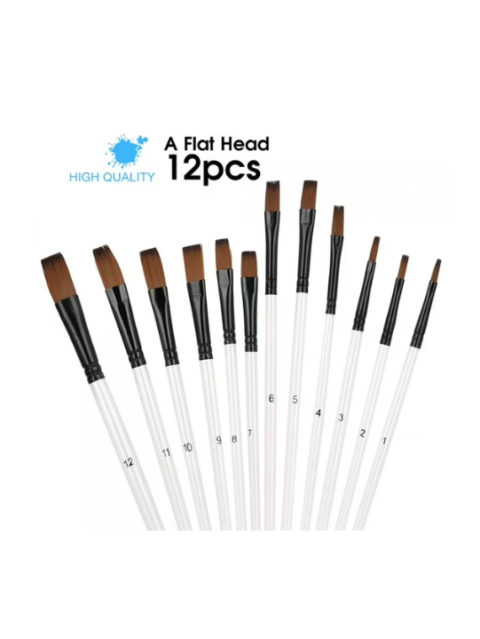 Nylon Artist Brush Set White A6075F Flat 12pcs