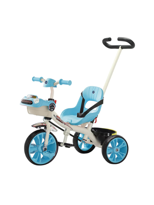 Lovely Baby Kids Tricycle LB 6565H with Parent Control, Music & LED Lights, EVA Wheels, Steel Frame, Ride-On Toy for 1-3 Years (Blue)