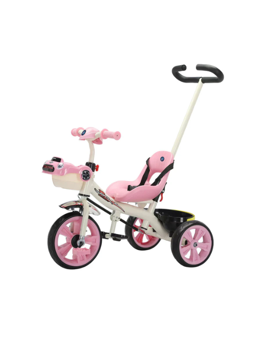 Lovely Baby Kids Tricycle LB 6565H with Parent Control, Music & LED Lights, EVA Wheels, Steel Frame, Ride-On Toy for 1-3 Years - Pink
