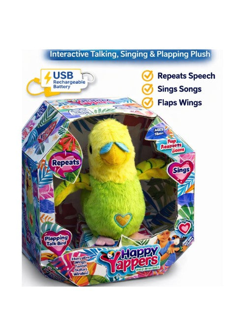 Happy Yappers Parakeet Green Interactive Talking & Singing Plush Bird