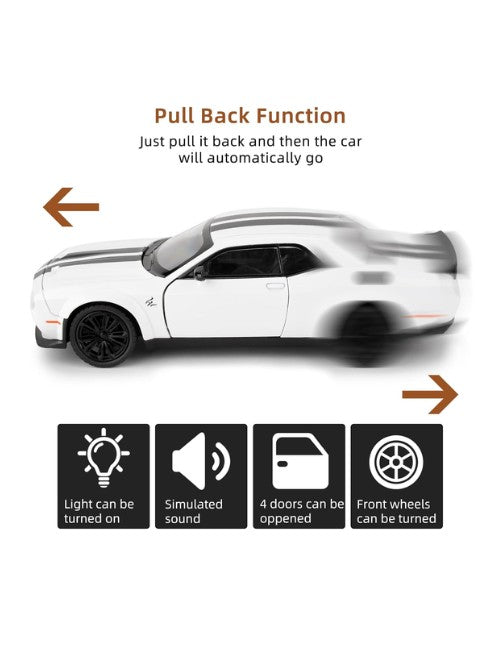 Dodge Challenger SRT Hellcat D.98XN 1:24 Pullback Diecast - White