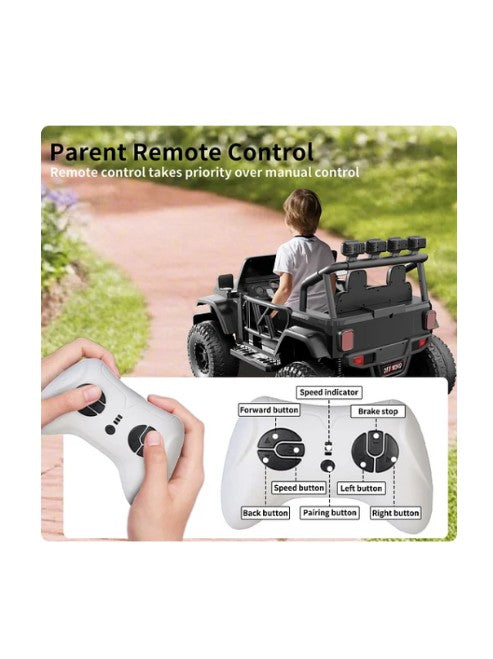 Monster Jeep 24V Ride-On Car 2-Seater – 4x4 Electric Off-Road Vehicle with 4 x 200W Motors, Lifted Suspension, Rubber Wheels, Parental Remote