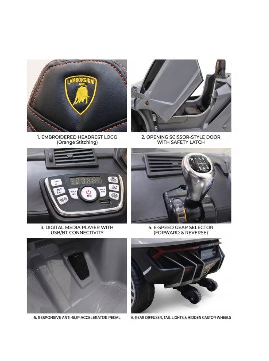 Lamborghini Centenario Ride-On Car  Kids Electric Car with EVA Wheels Leather Seat Remote Control, Grey