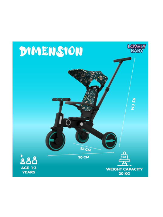 Tricycle LB-111 Blue for Kids – Sturdy Baby Ride-On Trike with Parent Push Handle, Safety Guard, Comfortable Seat & Storage Basket for Toddlers صورة ثانوية