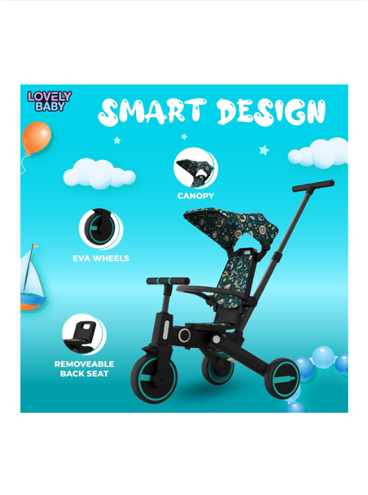 Tricycle LB-111 Blue for Kids – Sturdy Baby Ride-On Trike with Parent Push Handle, Safety Guard, Comfortable Seat & Storage Basket for Toddlers