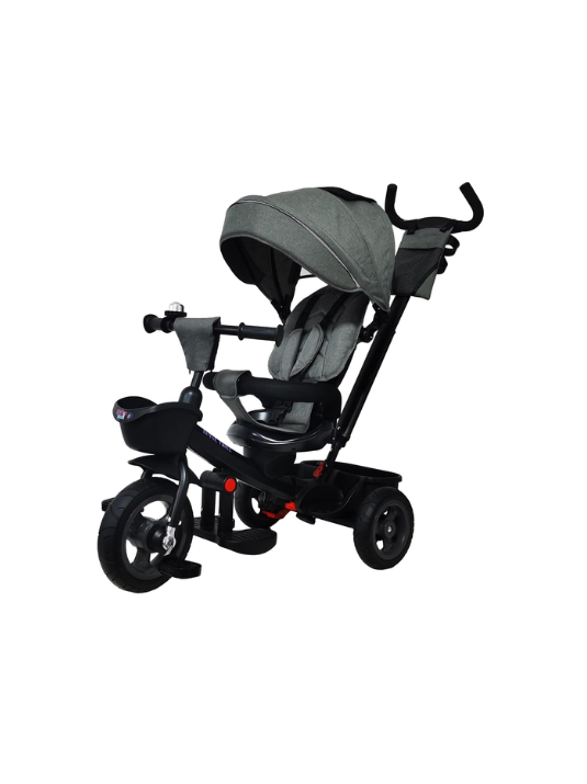 Tricycle LB-565HC Grey for Kids – Multifunctional Baby Trike with Push Handle, Canopy, Safety Guard & Storage Basket for Toddlers