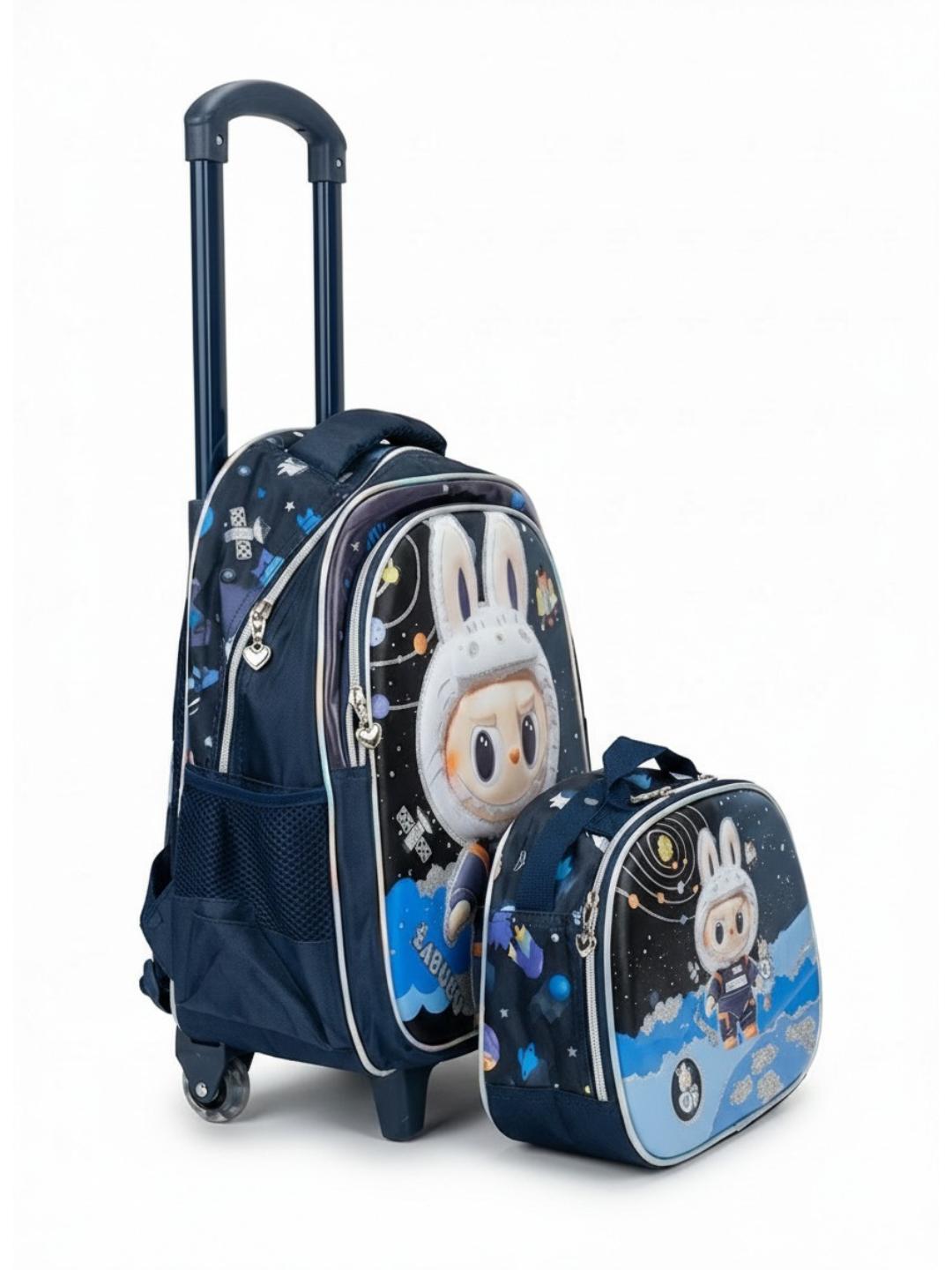2-in-1 Labubu Space Theme Kids Trolley Bag Set – Trolley Backpack with Insulated Lunch Bag