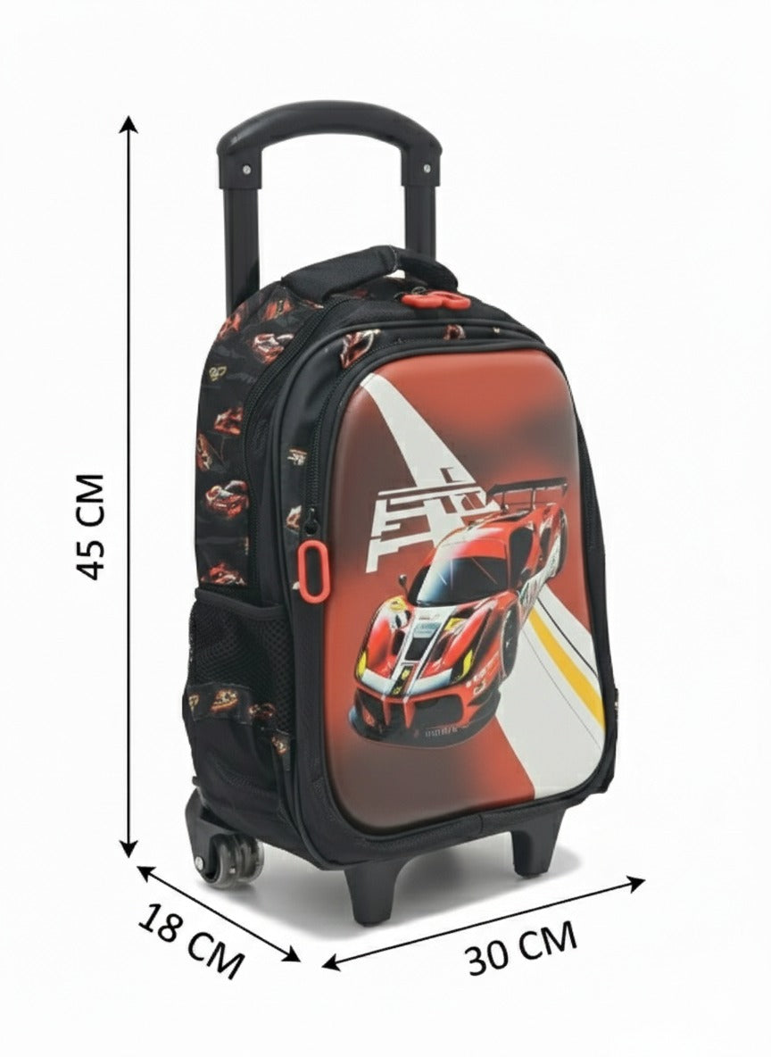 3-in-1 Kids Racing Trolley Backpack Set – Premium School Bag with Lunch Bag & Pencil Case