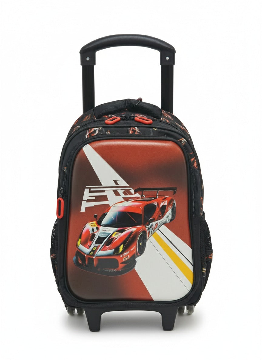 3-in-1 Kids Racing Trolley Backpack Set – Premium School Bag with Lunch Bag & Pencil Case