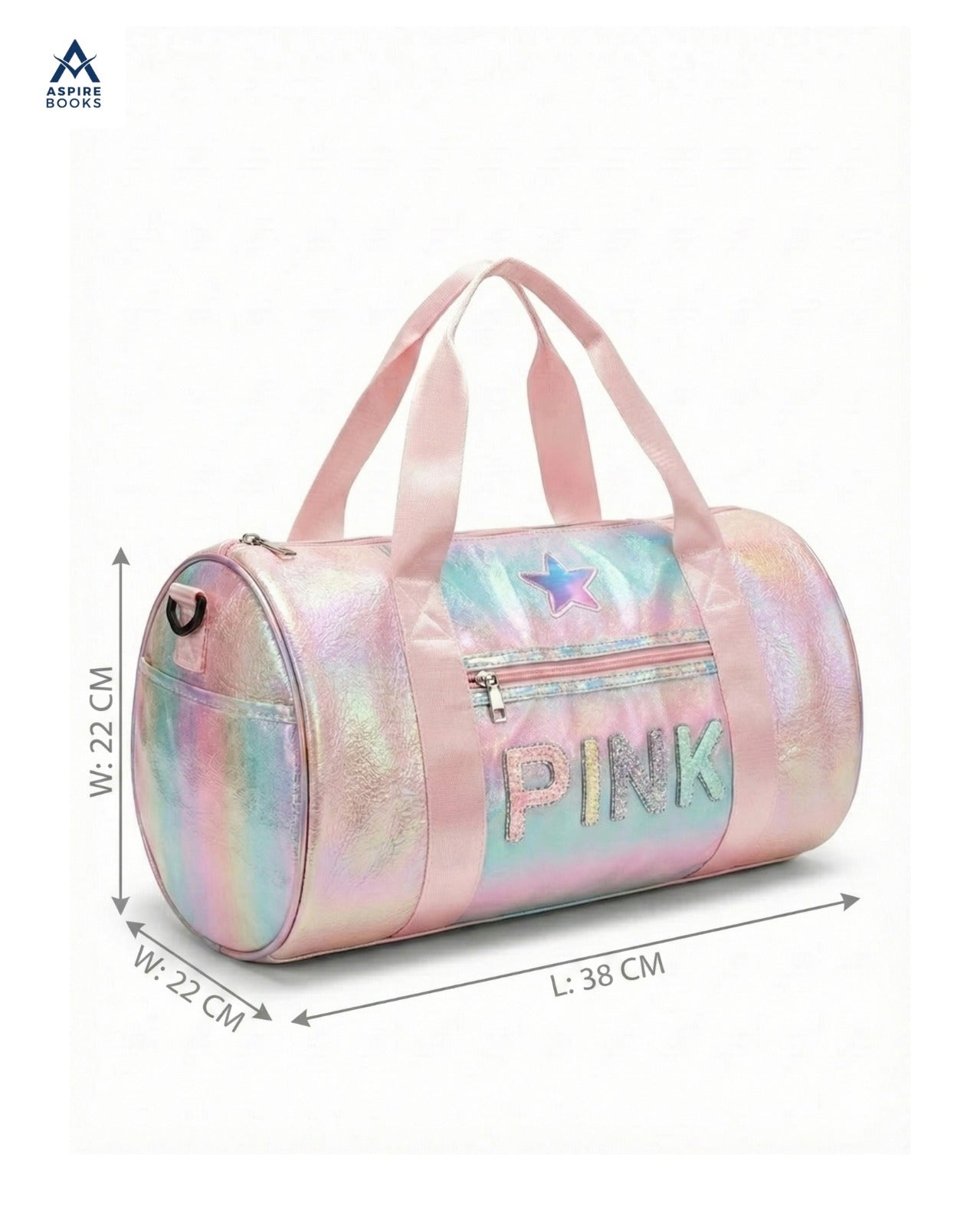 Kids Iridescent Holographic Duffle Bag – Travel & Dance Bag with Coin Pouch for Girls, Pink