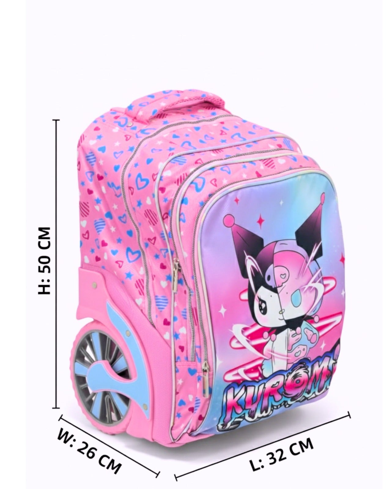 3 in 1 Kurumi Trolley Backpack Set, Pink