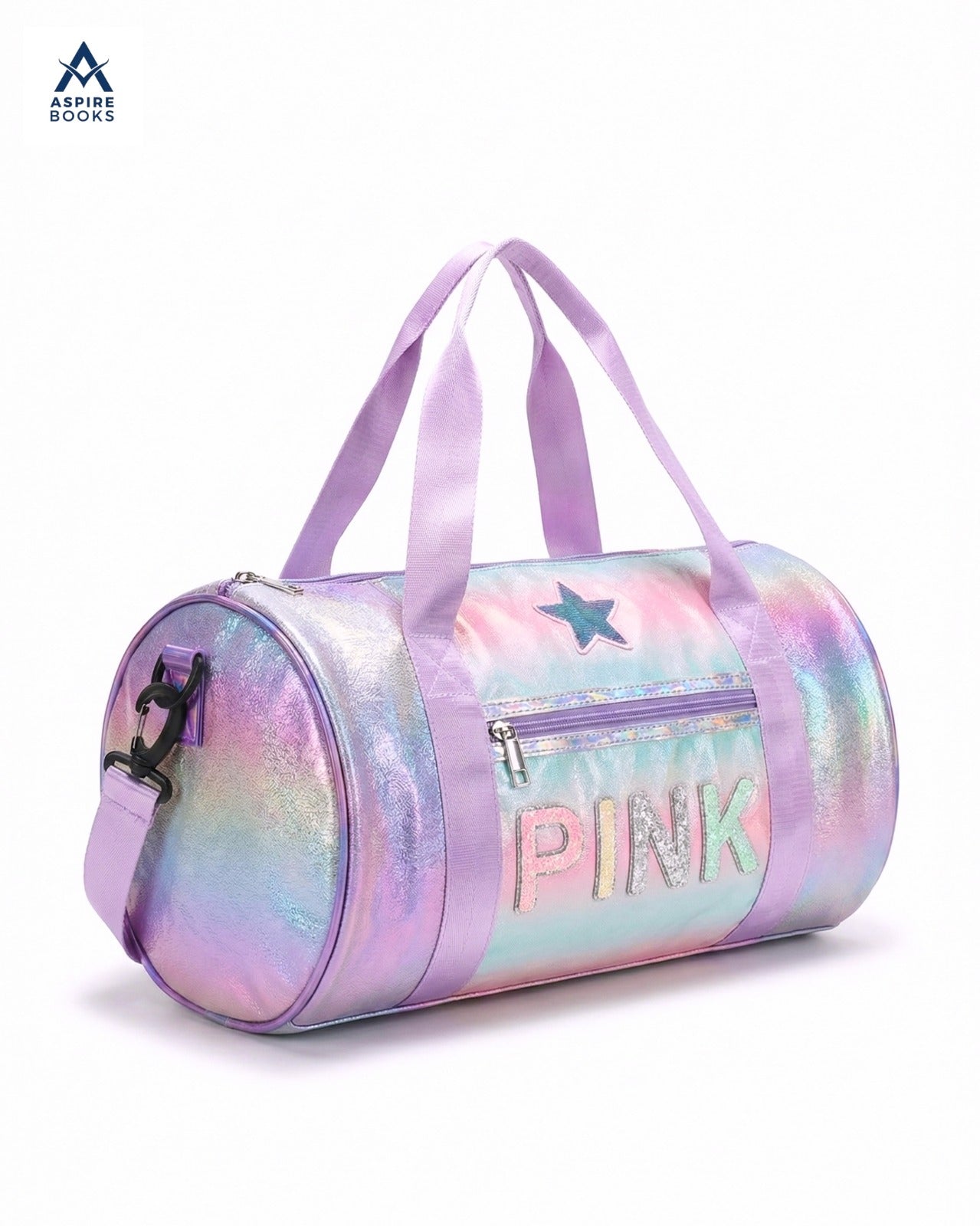 Kids Iridescent Holographic Duffle Bag – Travel & Dance Bag with Coin Pouch for Girls, Purple