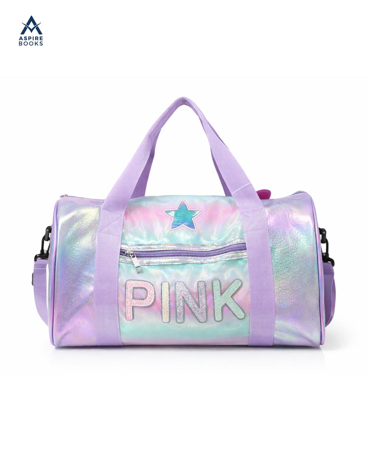 Kids Iridescent Holographic Duffle Bag – Travel & Dance Bag with Coin Pouch for Girls, Purple