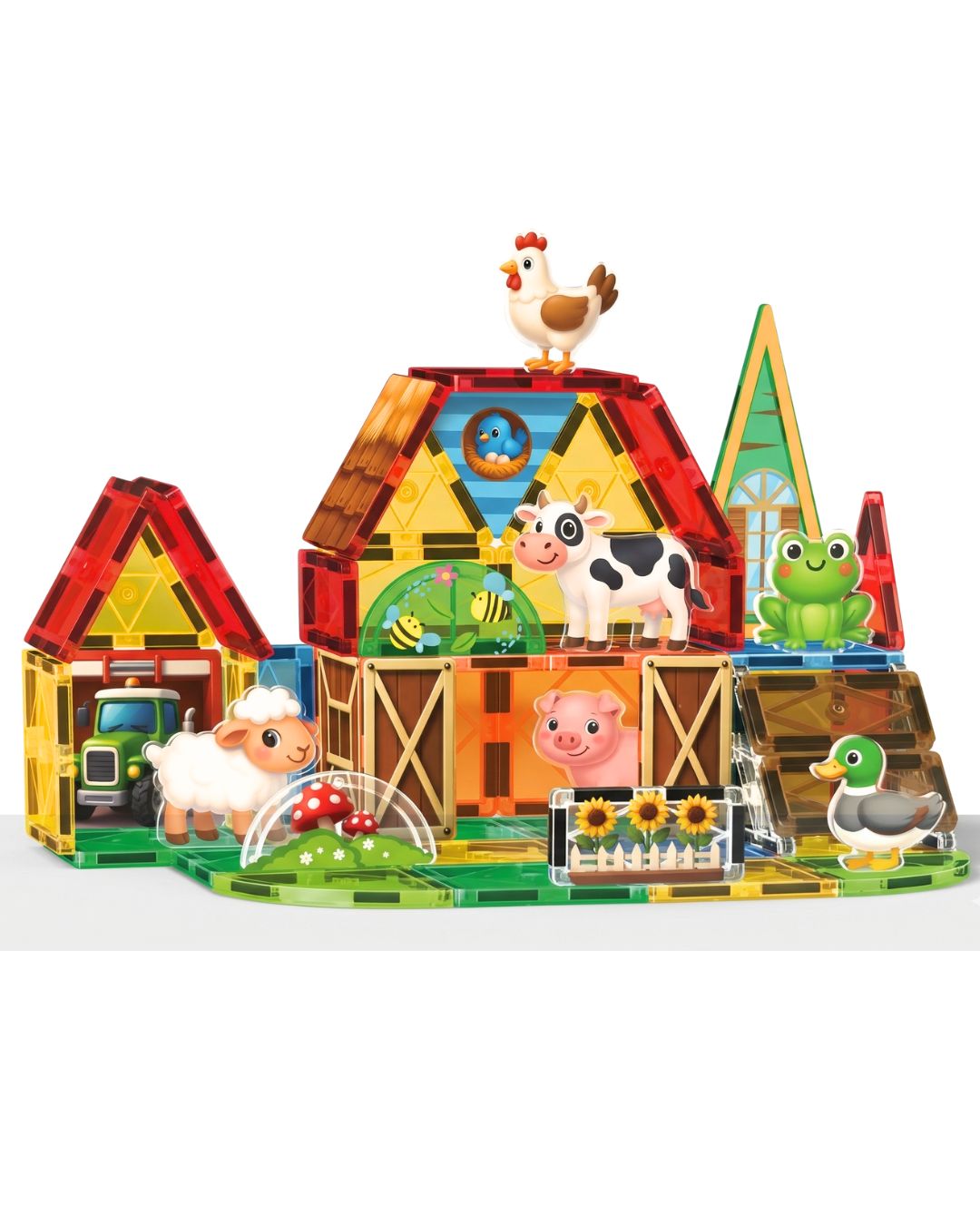 54-Piece Magnetic Tiles Fun Farm Building Set – 188-M509 STEM Educational Magnetic Construction Toy with Farm Animals for Kids الصورة الرئيسية