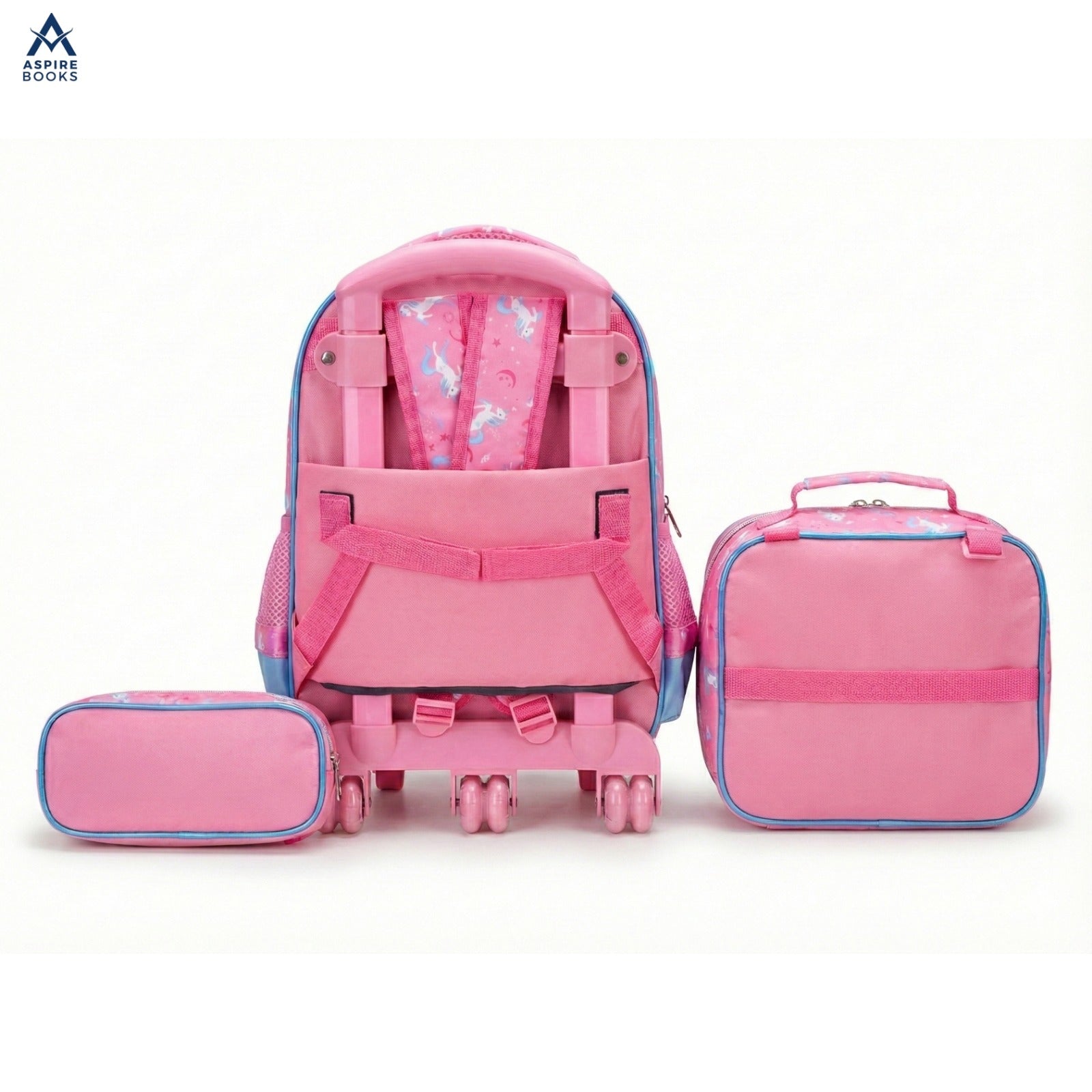 3-in-1 Unicorn Kids School Trolley Bag Set – 18-Inch Rolling Backpack with Lunch Bag & Pencil Case