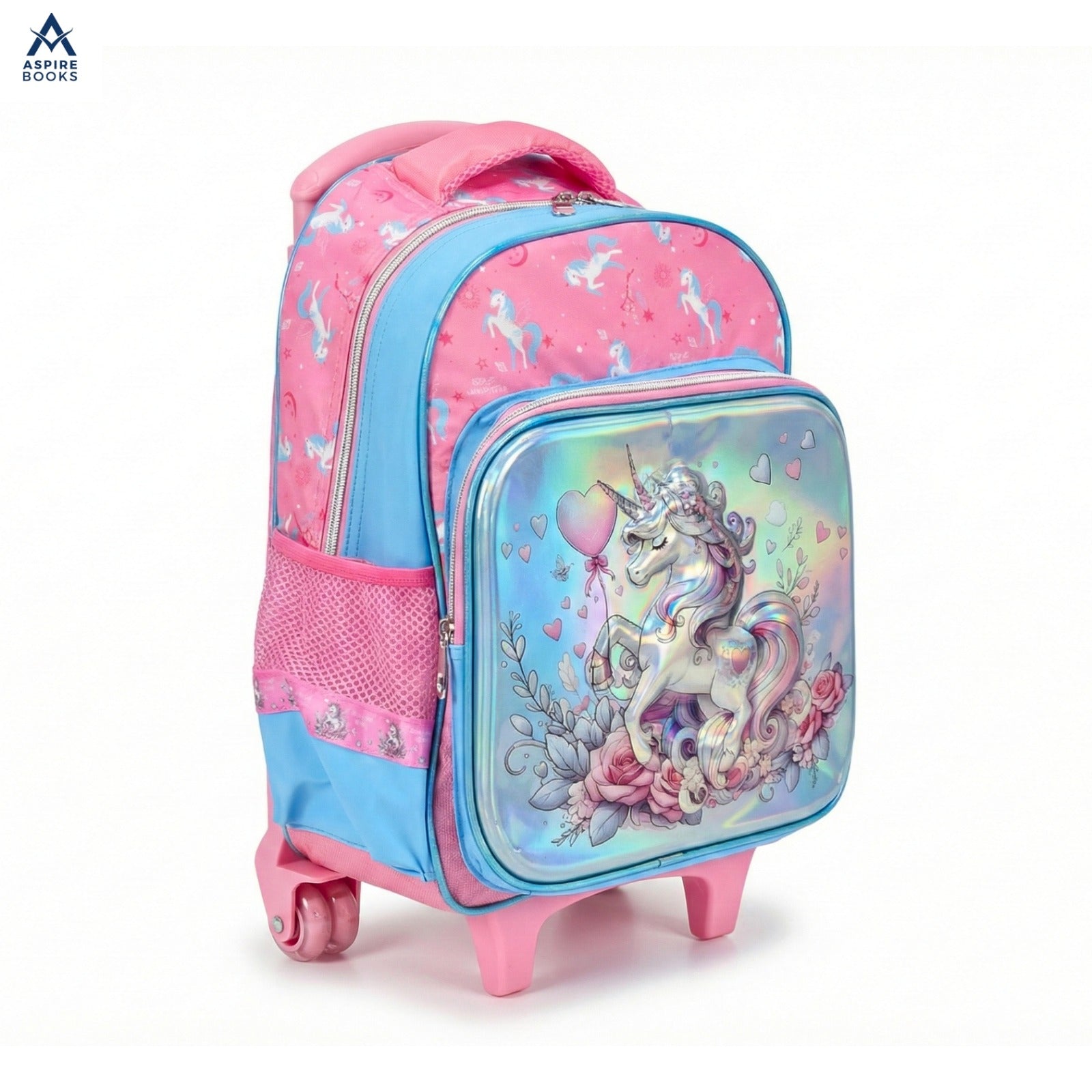 3-in-1 Unicorn Kids School Trolley Bag Set – 18-Inch Rolling Backpack with Lunch Bag & Pencil Case