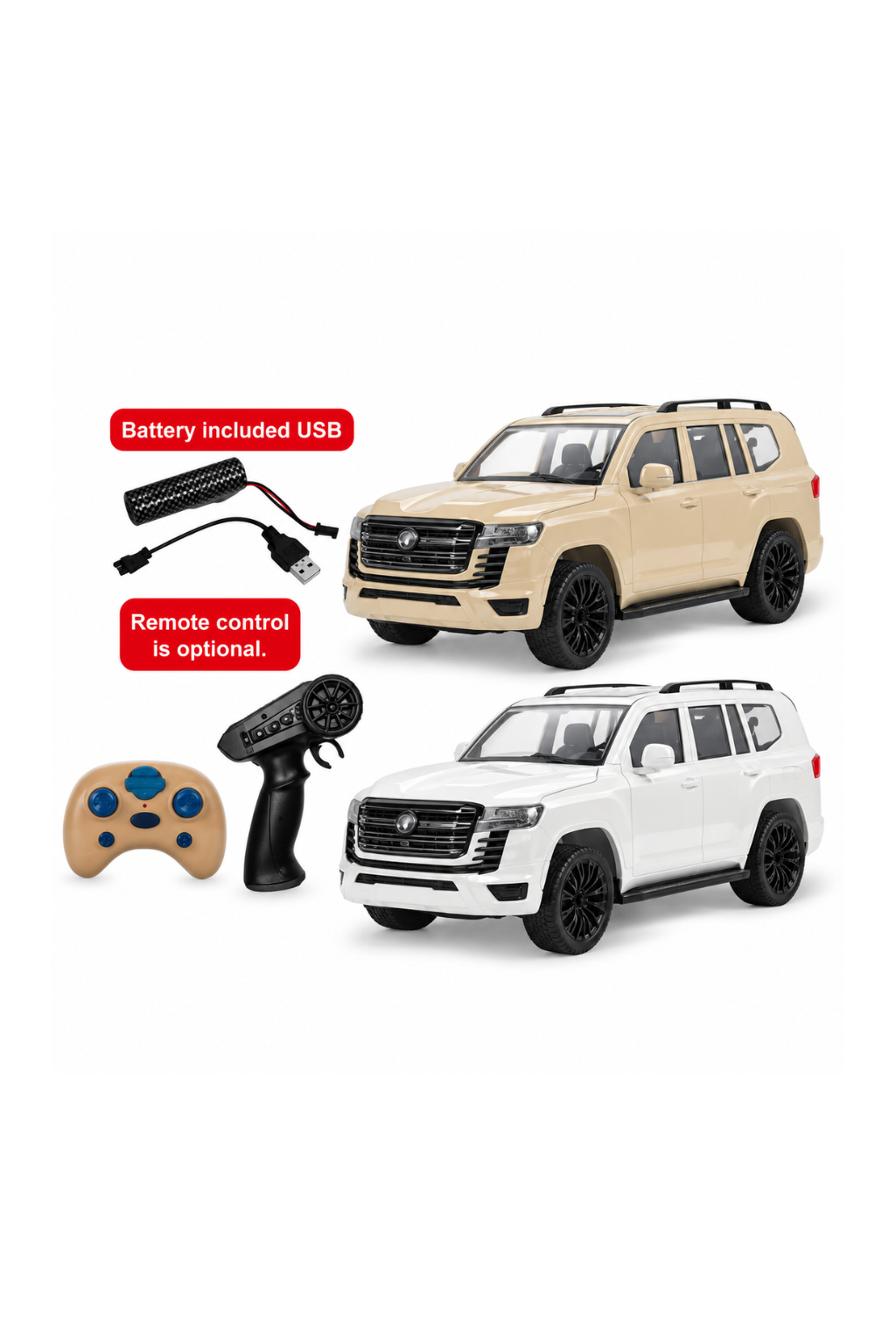 Cross Country RC Toyota Land Cruiser 1:10 Scale Remote Control Car – QX3688-79, White/Brown