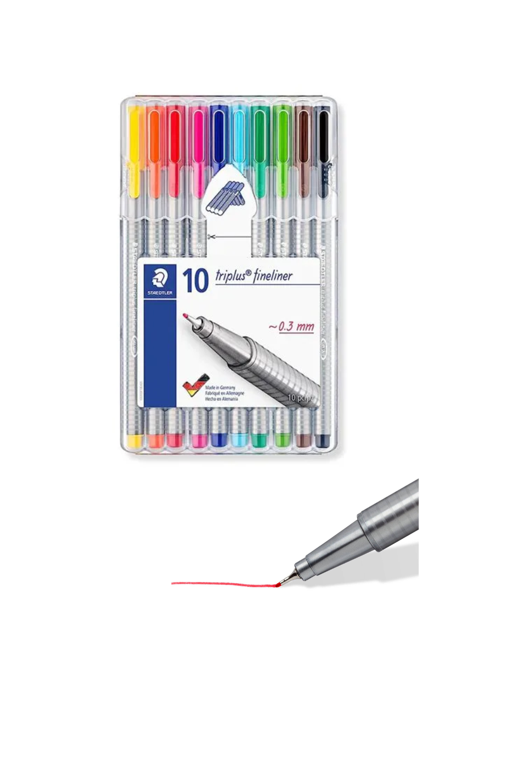STAEDTLER Triplus Fineliner 334 – 10 Assorted Colours, 0.3 mm, ST-334-SB10