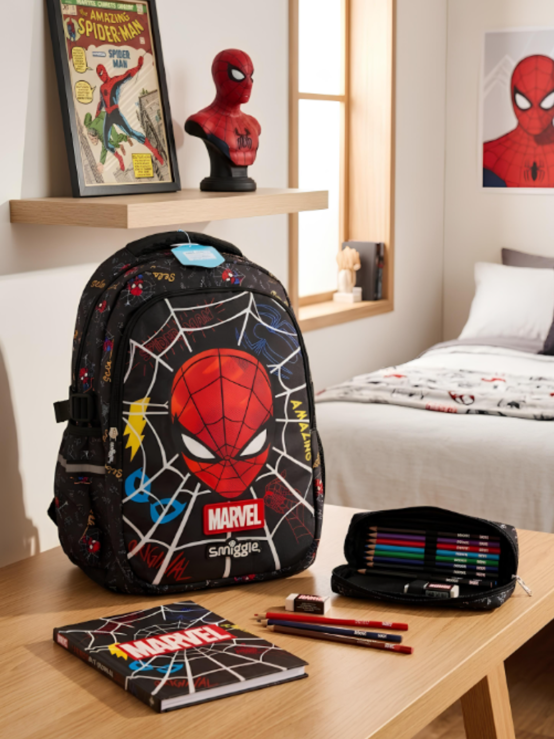 Smiggle 2-Piece Spider-Man Classic Backpack Set – Black صورة ثانوية