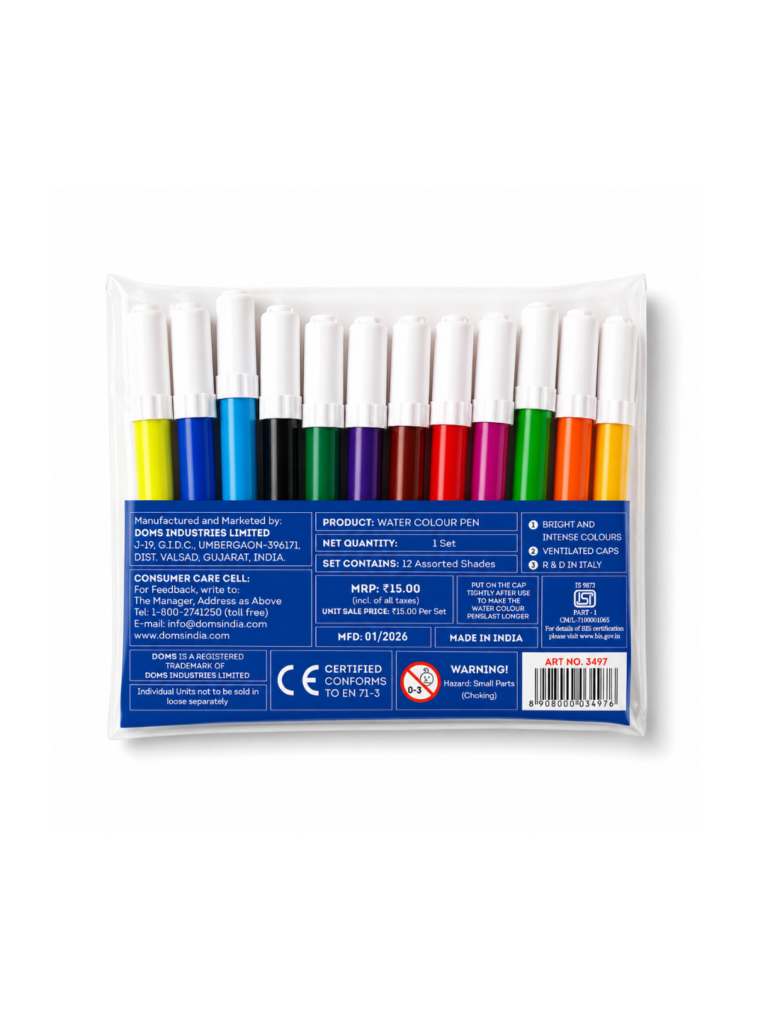 Doms Mini Water Color Pens Display Box 12 Shades