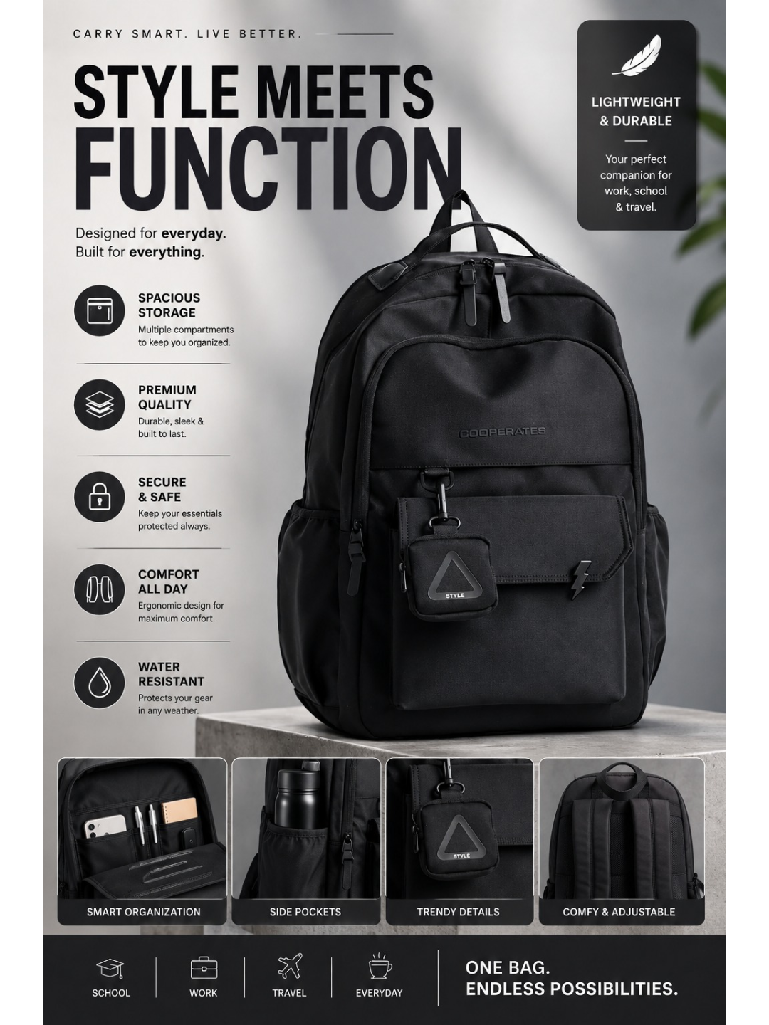 Cooperates Backpack Black - 47718B صورة ثانوية