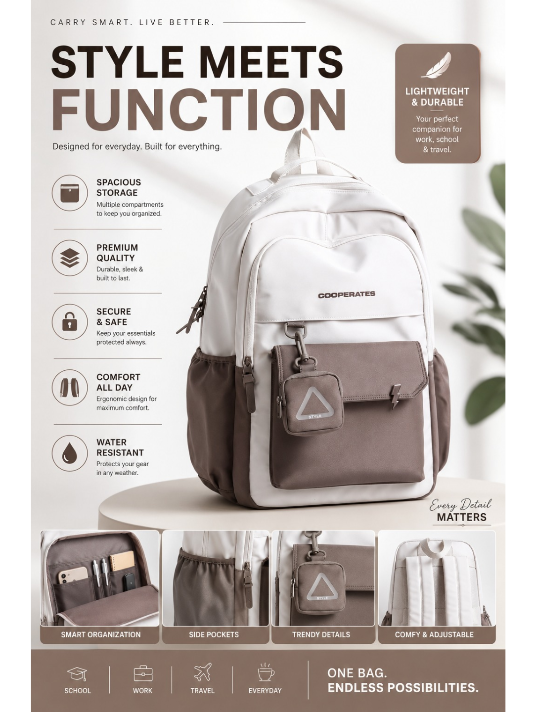 Cooperates Backpack Beige 47718C صورة ثانوية