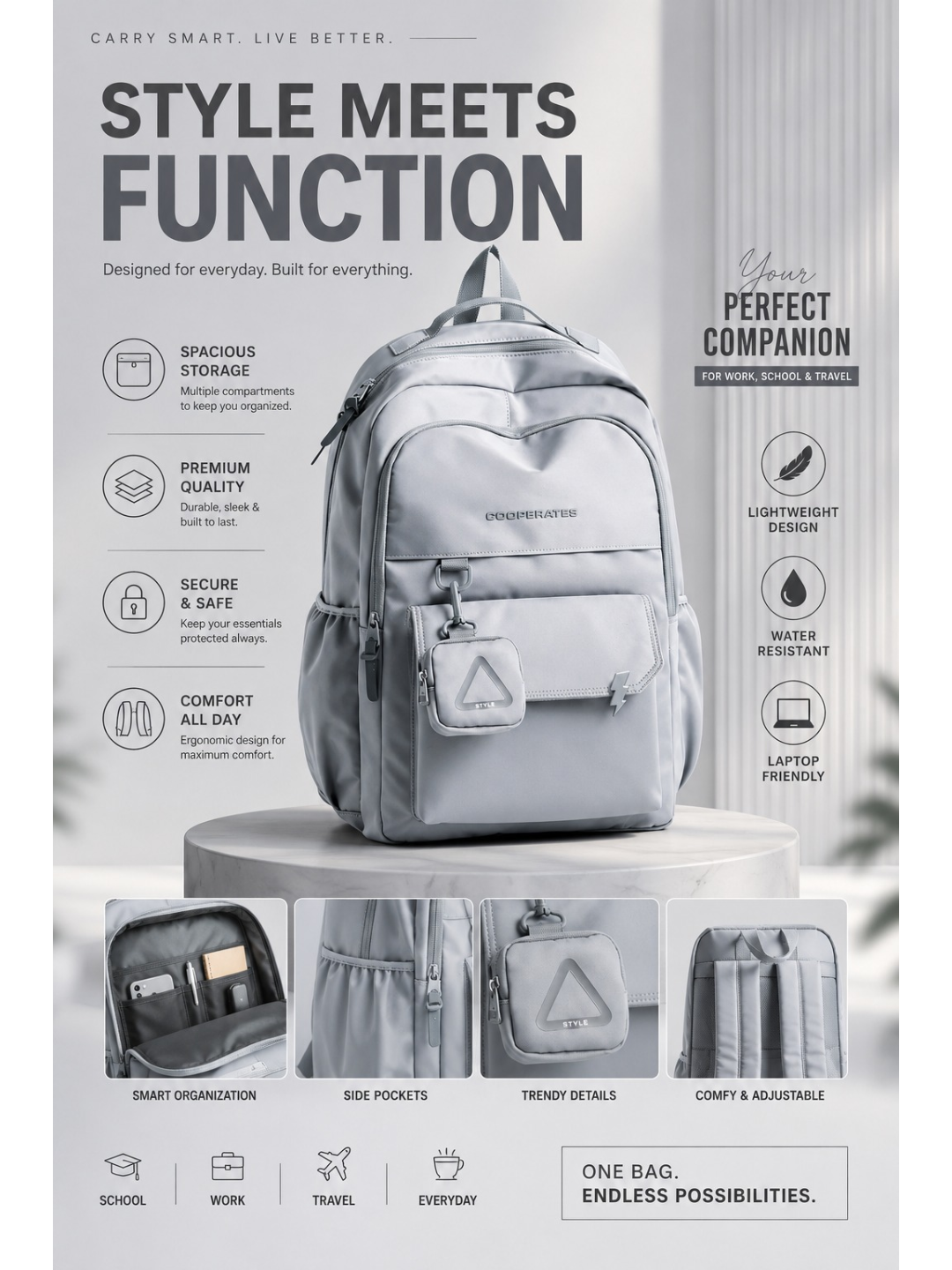 Cooperates Backpack Grey 47718A صورة ثانوية