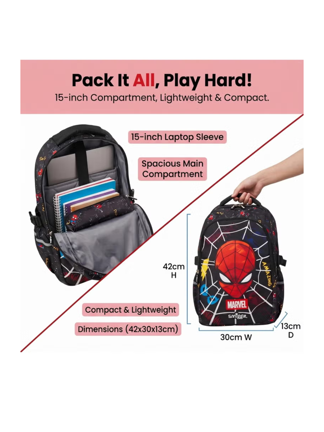 Smiggle 2-Piece Spider-Man Classic Backpack Set – Black