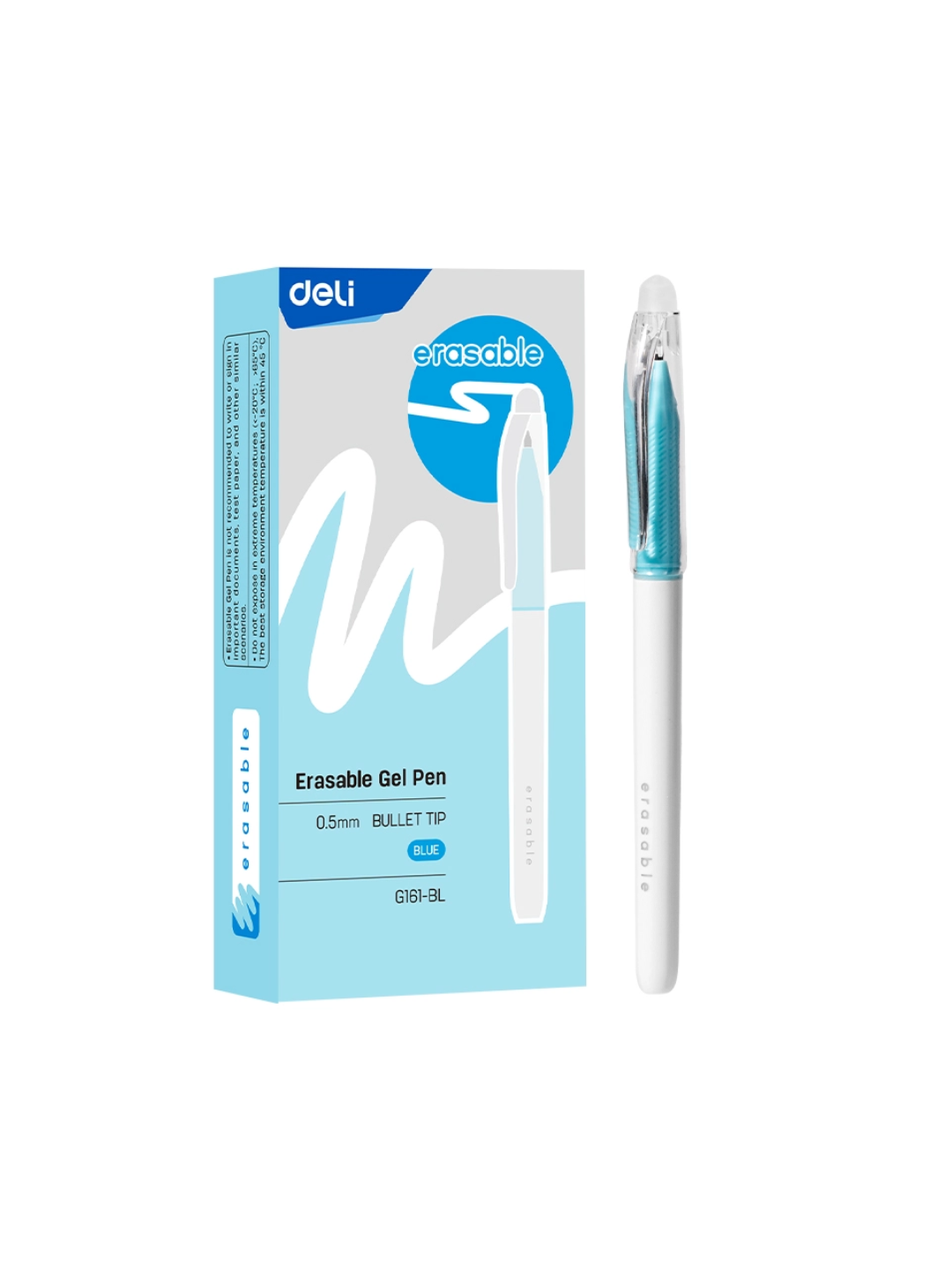 Deli Erasable Gel Pen 0.5 mm Blue – EG161P-BL